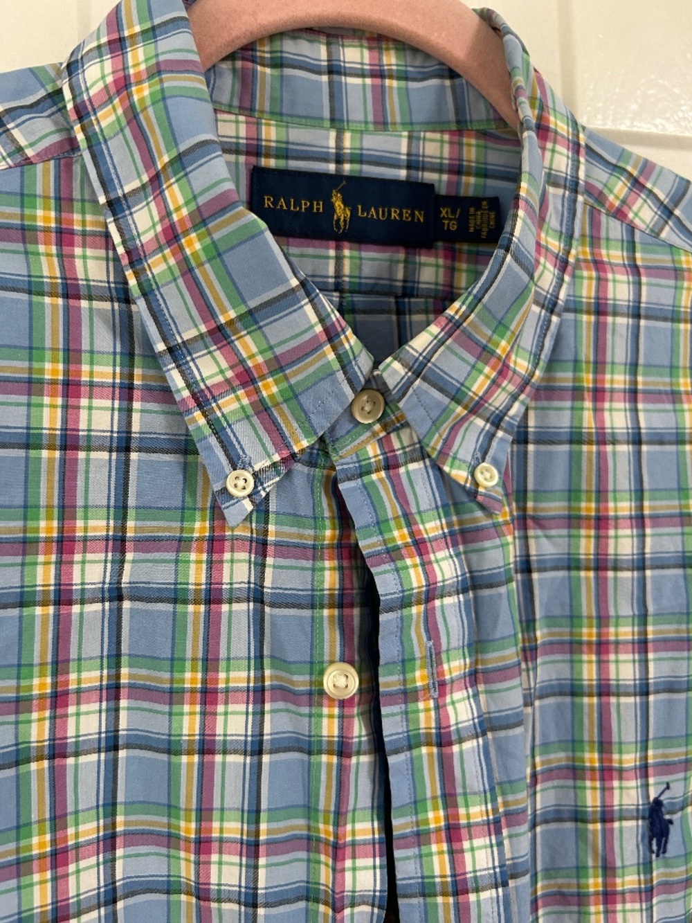 Vintage Polo Ralph Lauren Plaid Button Down Shirt Mens XL Multicolor Madras Blue